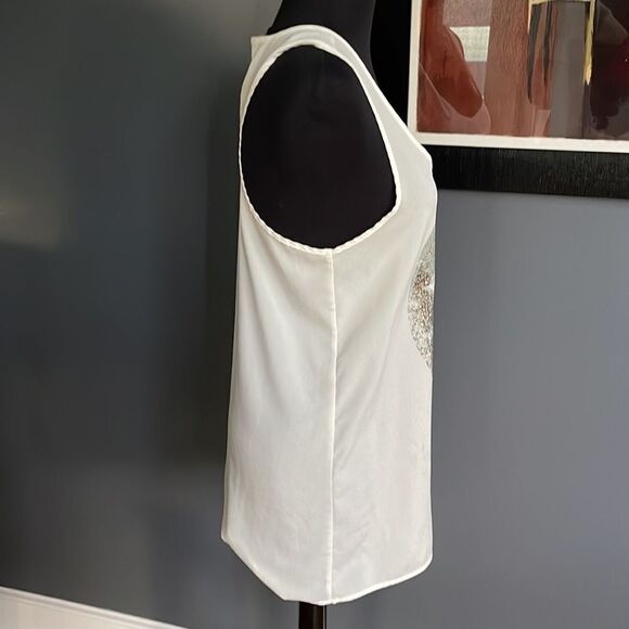 Stranded white crepe gray/metallic copper star logo long racerback tank. Small. - Picture 3 of 6